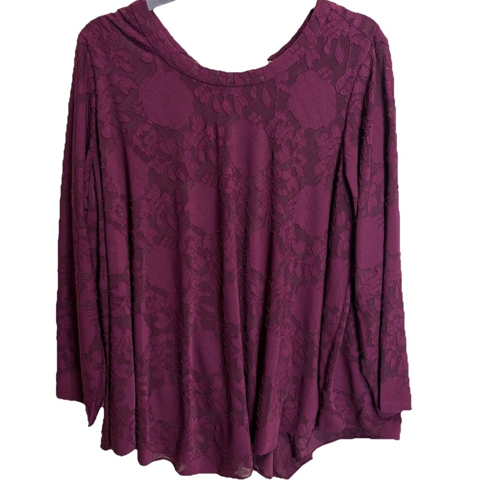 Susan Graver Burnout Jacquard Knit Top Vintage Wine 1X Petite Whimsygoth Romance